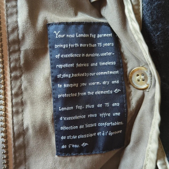 London Fog Men's Jacket XL Button Lining Beige Green - All Season - Zipped Hood - Picture 14 of 14